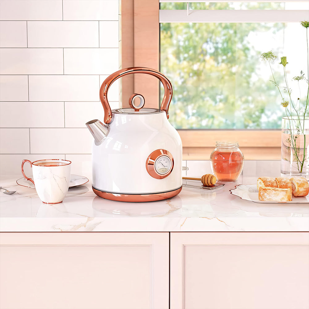 Retro 1.7L Stainless Steel Electric Kettle with Temp Gauge, 1500W
