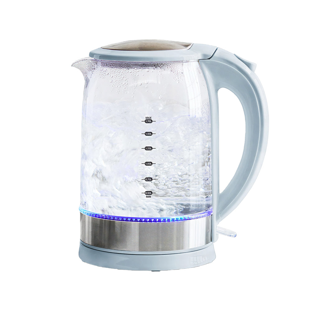 1.7L Glass Electric Kettle with LED Base, Auto Shut-Off & Filtered Spout