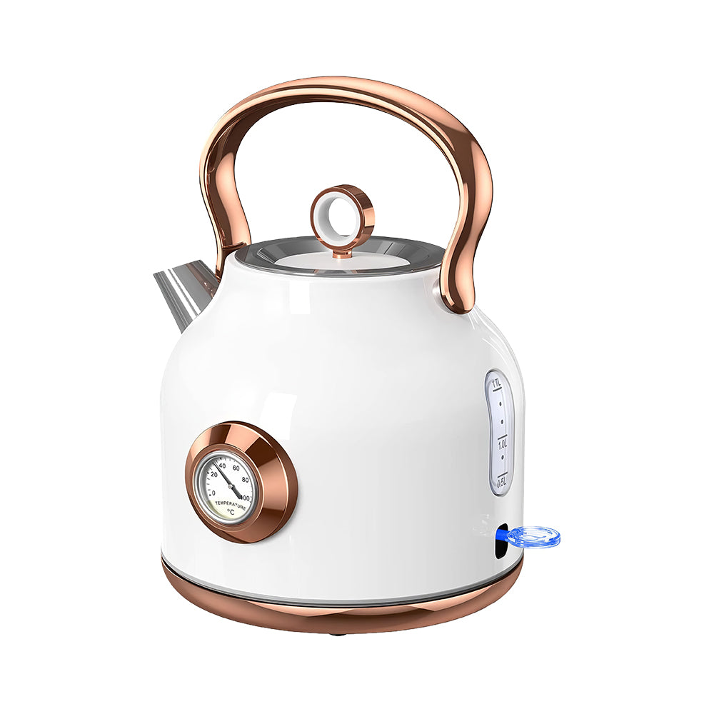 Retro 1.7L Stainless Steel Electric Kettle with Temp Gauge, 1500W