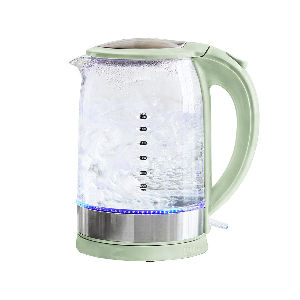 1.7L Glass Electric Kettle with LED Base, Auto Shut-Off & Filtered Spout