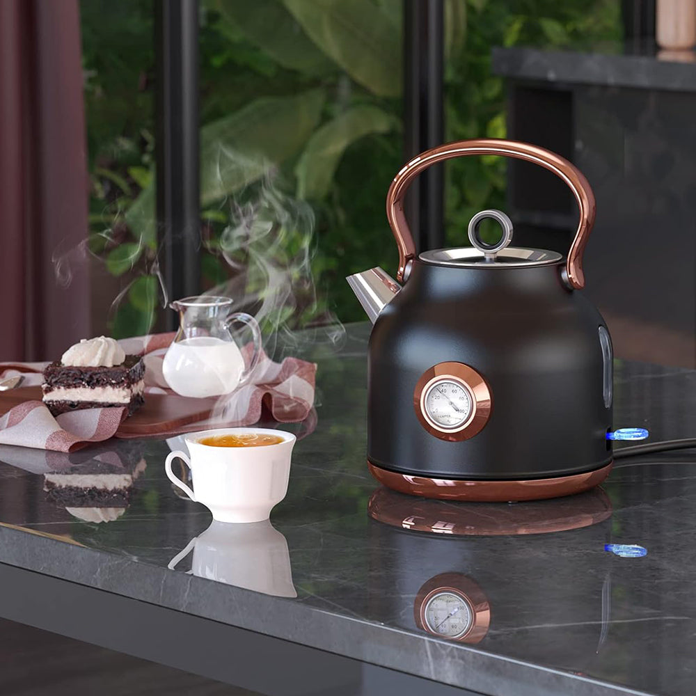 Retro 1.7L Stainless Steel Electric Kettle with Temp Gauge, 1500W