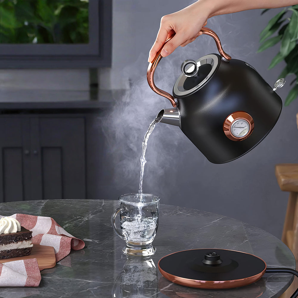 Retro 1.7L Stainless Steel Electric Kettle with Temp Gauge, 1500W