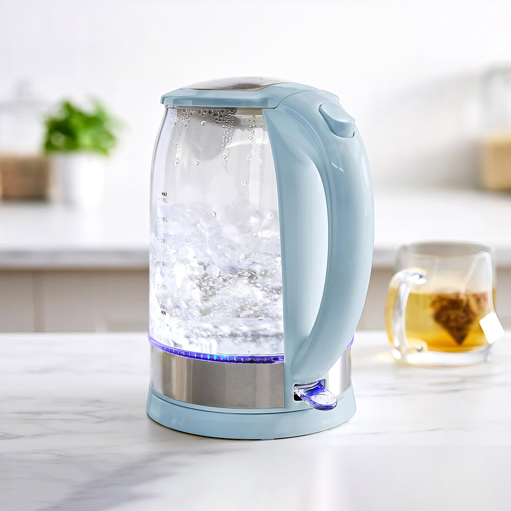 1.7L Glass Electric Kettle with LED Base, Auto Shut-Off & Filtered Spout