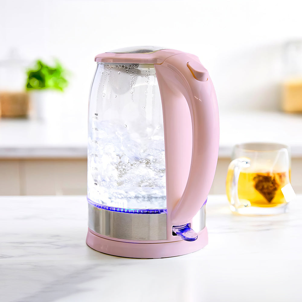 1.7L Glass Electric Kettle with LED Base, Auto Shut-Off & Filtered Spout