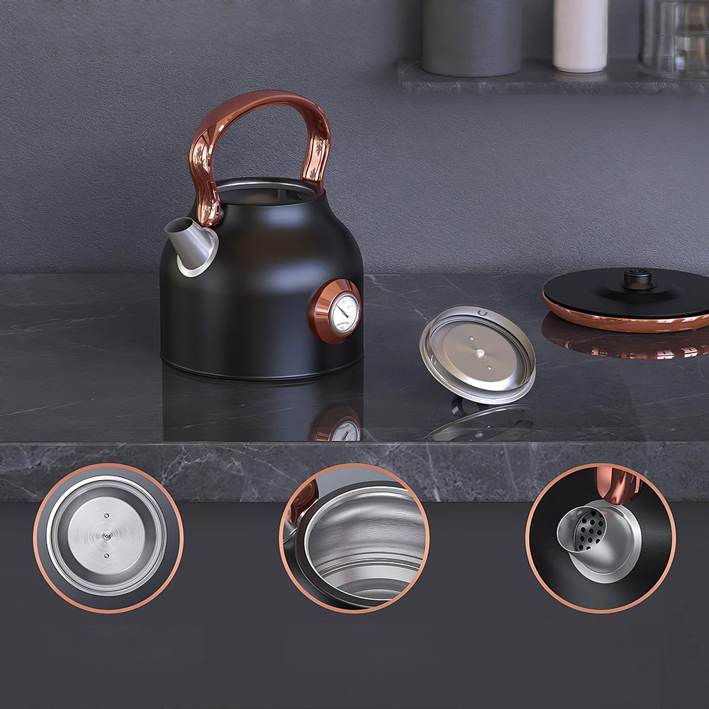 Retro 1.7L Stainless Steel Electric Kettle with Temp Gauge, 1500W