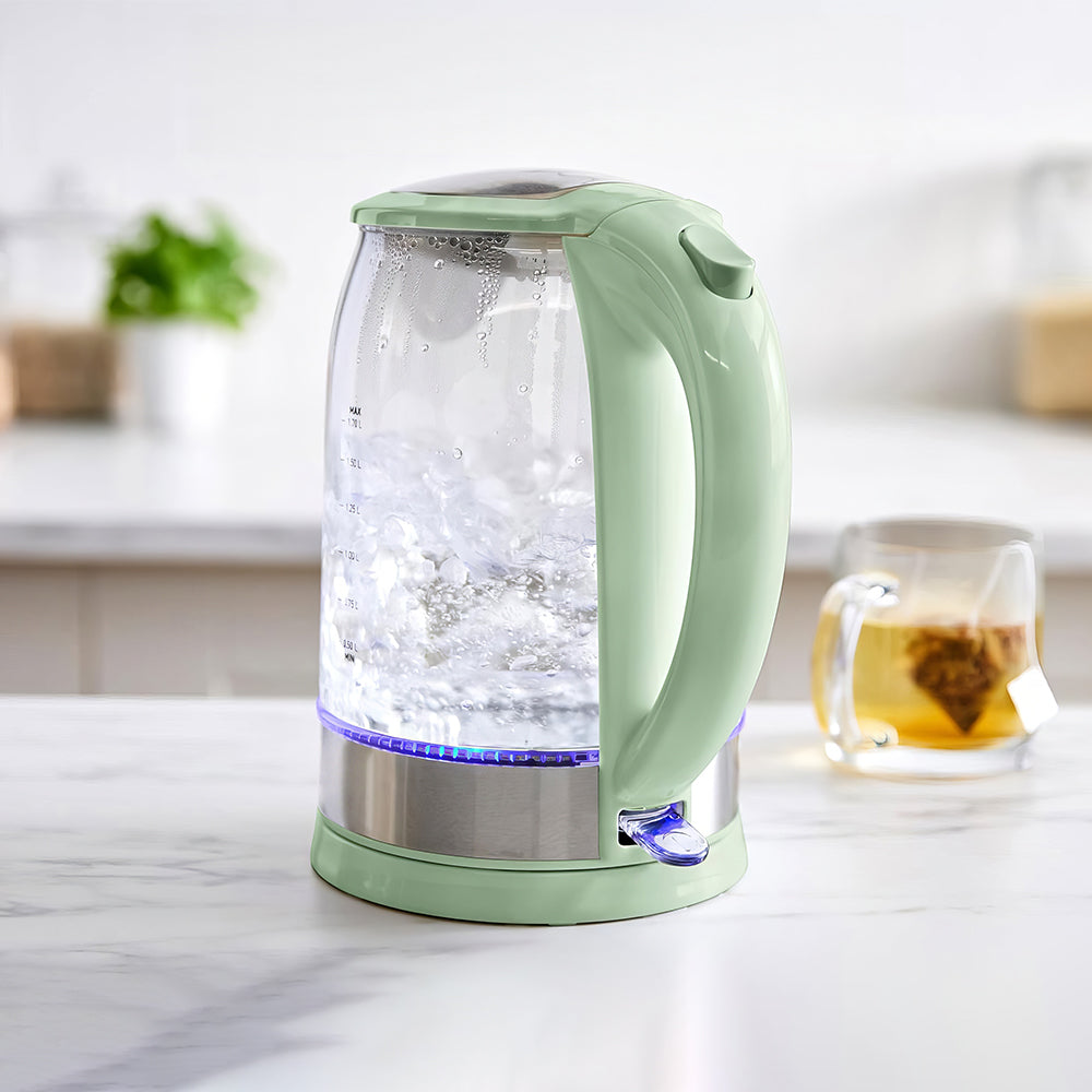 1.7L Glass Electric Kettle with LED Base, Auto Shut-Off & Filtered Spout