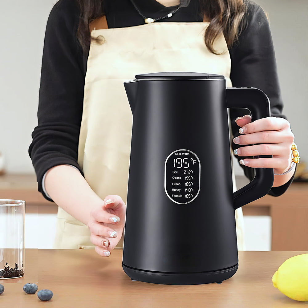 1.5L Electric Kettle Stainless Steel, Double Wall, 5-Temp LED Display