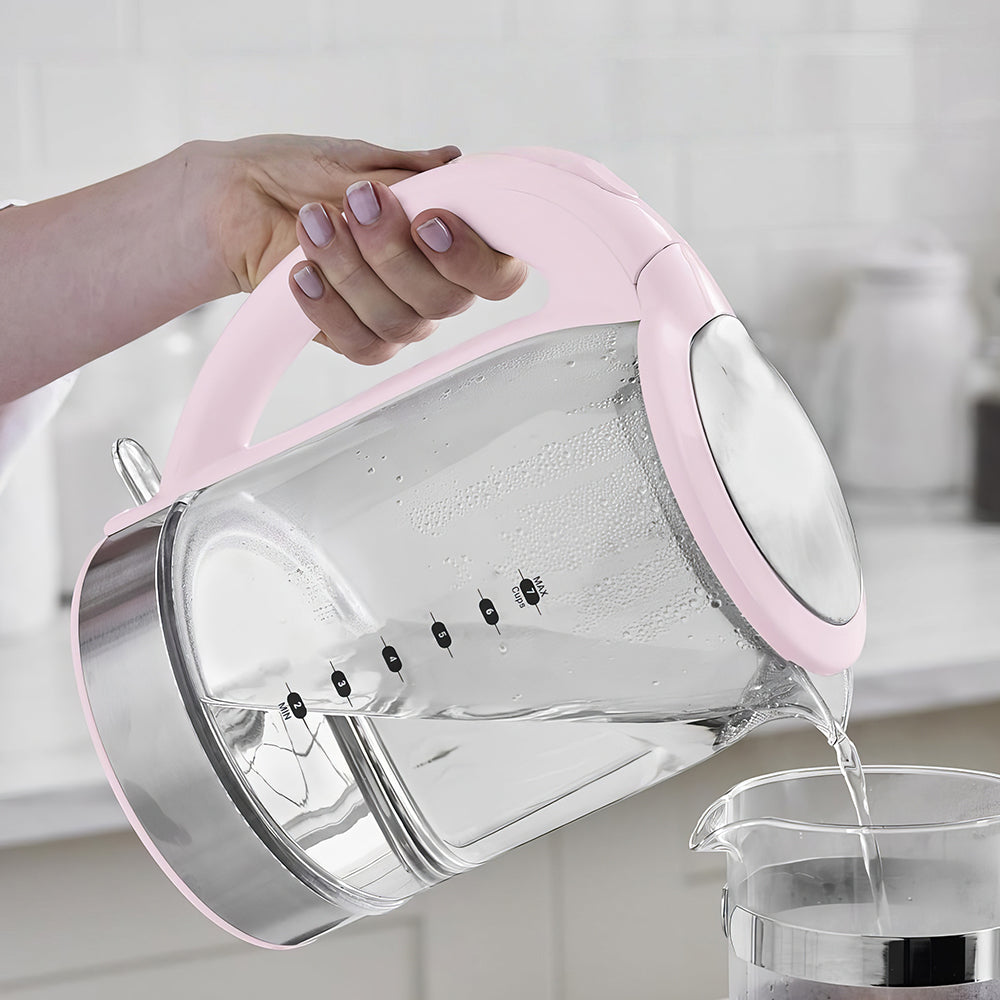1.7L Glass Electric Kettle with LED Base, Auto Shut-Off & Filtered Spout